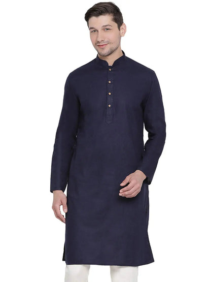 VASTRAMAY Mens Cotton Linen Kurta - Timeless Elegance for Festivals & Events | Solid Plain Weave Full Sleeves Mandarin Collar Kurta |Classic Design, Premium Comfort, and Versatile Style - Mytrendzcart