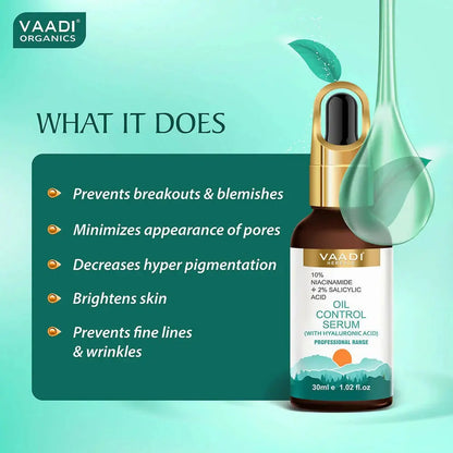 Vaadi Herbals Oil Control Serum With 10 % Niacinamide & 2% Salicylic Acid -30 ml - Mytrendzcart