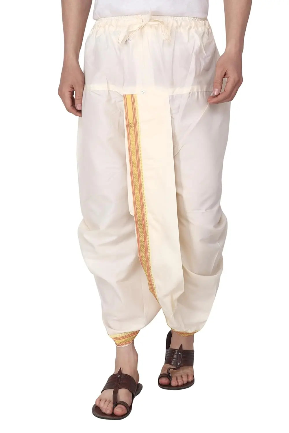 Vastram Satin Ready to Wear Dhoti for Men with Golden Border (Readymade Dhoti Pant) Free Size - Mytrendzcart