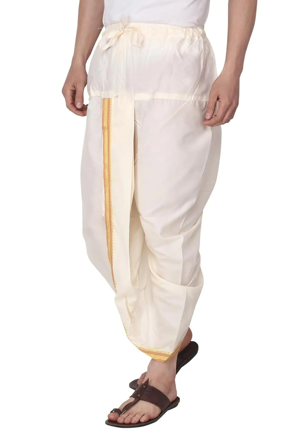 Vastram Satin Ready to Wear Dhoti for Men with Golden Border (Readymade Dhoti Pant) Free Size - Mytrendzcart