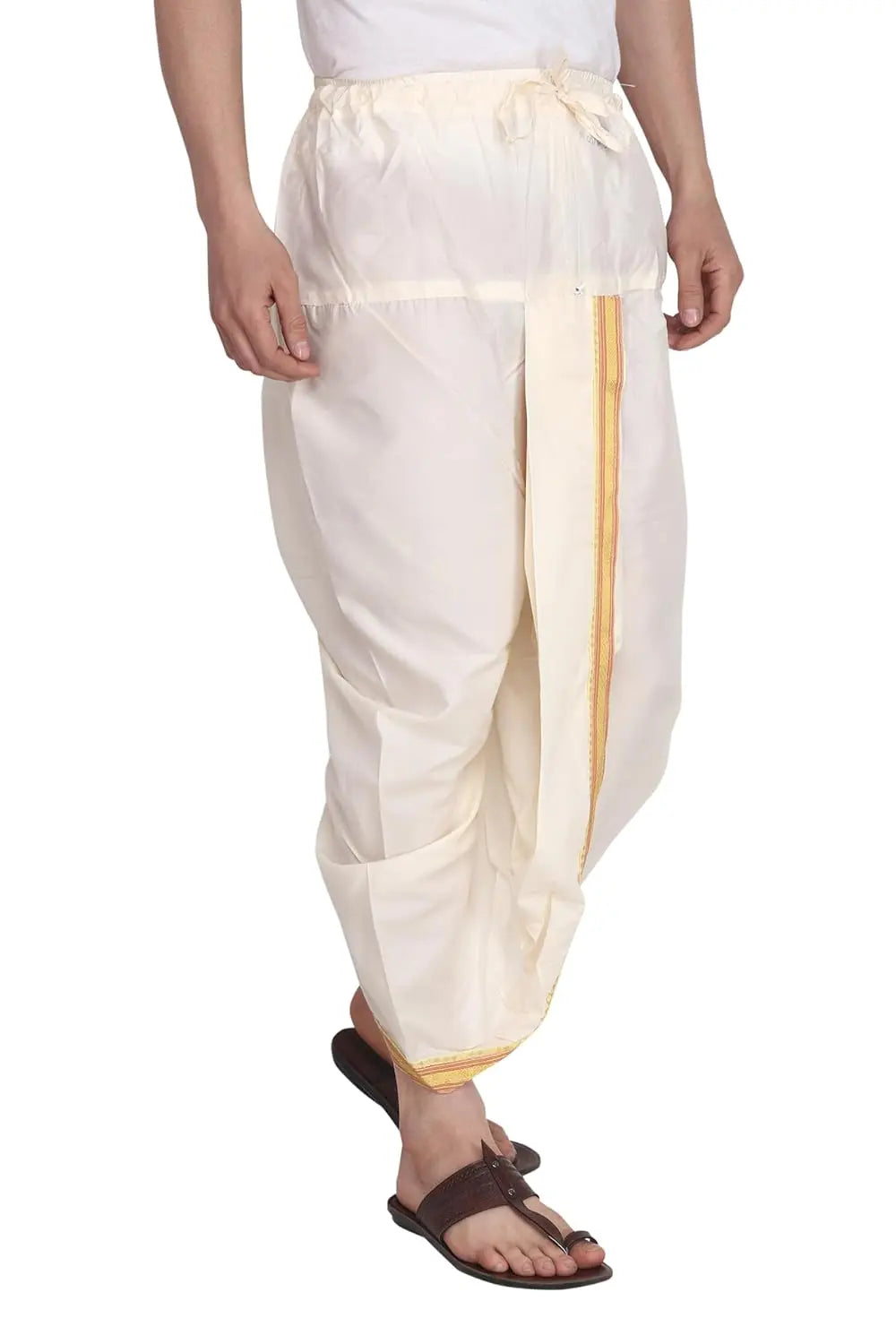 Vastram Satin Ready to Wear Dhoti for Men with Golden Border (Readymade Dhoti Pant) Free Size - Mytrendzcart