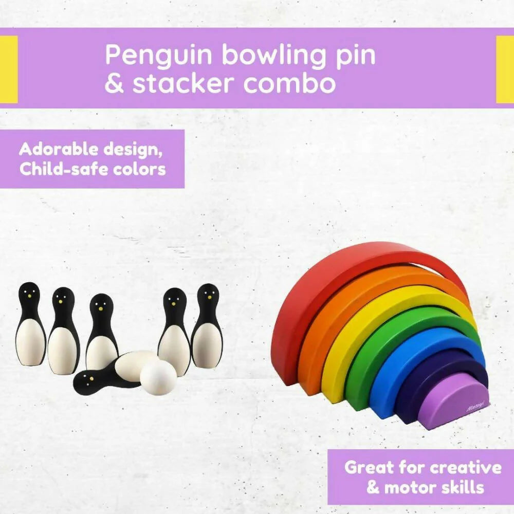 Matoyi Penguin Bowling Pin & Rainbow Stacker Combo -Combo Mytrendzcart