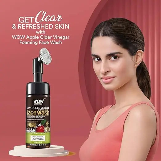 WOW Skin Science Apple Cider Vinegar Foaming Face Wash - with Organic Certified Himalayan Apple Cider Vinegar - No Parabens, Sulphate, Silicones & Color (with Built-in Brush),150ml - Mytrendzcart
