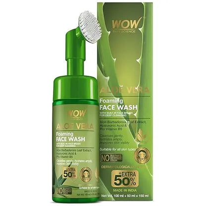 WOW Skin Science Foaming Aloe Vera Face Wash | Built in Brush for Deep Cleansing | For Oily & Dry Skin | Anti Acne | Gentle, Clear Skin | Paraben & Sulphates Free | Face Wash for Women & Men | 150 ml - Mytrendzcart