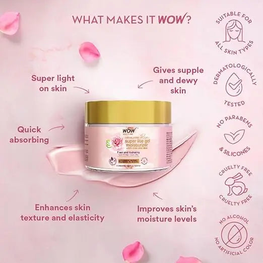 WOW Skin Science Super Light Rose Aloe Gel Moisturizer | Instant Hydration | Non-Sticky & Oil-Free | Quick Absorbing | Suitable for all Skin Types | 50 ml - Mytrendzcart