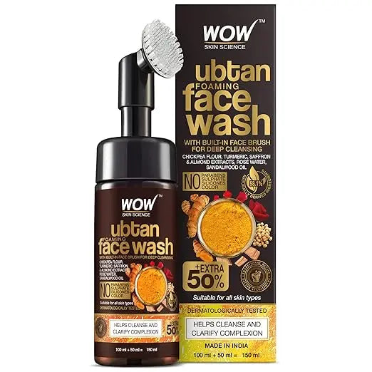 WOW Skin Science Ubtan Foaming Face Wash | Built in Brush for Deep Cleansing | Turmeric & Saffron | All Skin Types | Bright, Clear Skin | Paraben & Sulphates Free| Face Wash for Women & Men | 150 ml - Mytrendzcart