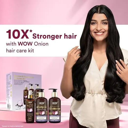 WOW Skin Science Ultimate Onion Oil Hair Care Kit for Hair Fall Control - Shampoo 300ml + Conditioner 300ml + Onion Hair Oil 200ml - Mytrendzcart