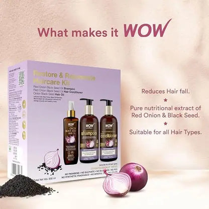 WOW Skin Science Ultimate Onion Oil Hair Care Kit for Hair Fall Control - Shampoo 300ml + Conditioner 300ml + Onion Hair Oil 200ml - Mytrendzcart