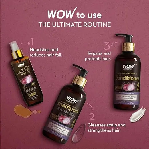 WOW Skin Science Ultimate Onion Oil Hair Care Kit for Hair Fall Control - Shampoo 300ml + Conditioner 300ml + Onion Hair Oil 200ml - Mytrendzcart