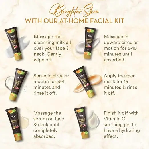 WOW Skin Science Vitamin C Brightening Facial Kit with Rose Water | For All Skin Types | 6 Easy Steps | For Brighter and Even Toned Skin |For Men & Women | Pack of 7 - Mytrendzcart