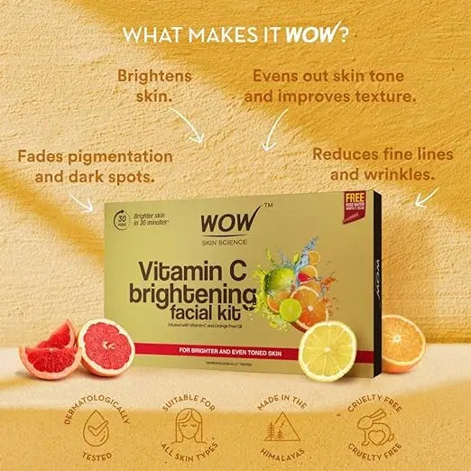 WOW Skin Science Vitamin C Brightening Facial Kit with Rose Water | For All Skin Types | 6 Easy Steps | For Brighter and Even Toned Skin |For Men & Women | Pack of 7 - Mytrendzcart