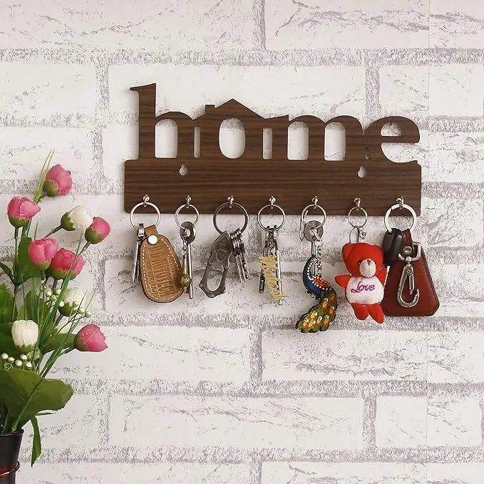 Webelkart Premium Home Keys Wooden Key Holder (29 cm x 13.5 cm x 0.4 cm, Wood, Brown)- 7 Hook - Decorative Items for Home Decor - Mytrendzcart