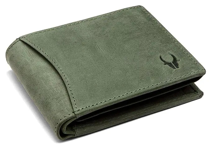 WildHorn Green Leather Wallet for Men I 9 Card Slots I 2 Currency & Secret Compartments I 1 Zipper & 3 ID Card Slots - Mytrendzcart