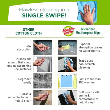 Scotch-Brite Microfiber Cloth/Wipe for Home, Kitchen, Appliance, Car cleaning pack of 4 pcs (40 cm x 40 cm, 340 GSM) ,Multicolor - Mytrendzcart
