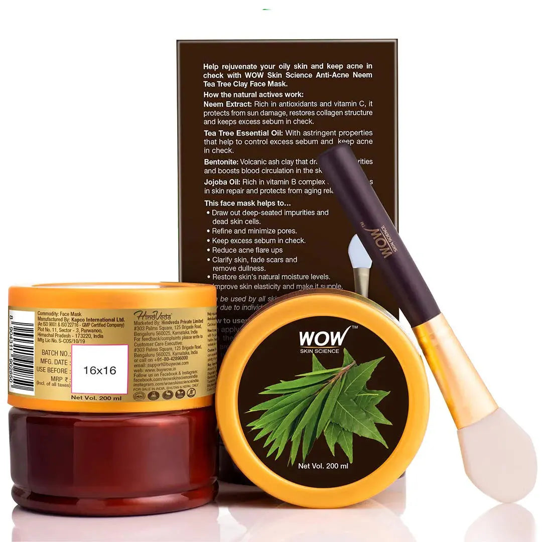 Wow Skin Science Anti-Acne Neem & Tea Tree Clay Face Mask - Mytrendzcart