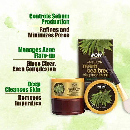 Wow Skin Science Anti-Acne Neem & Tea Tree Clay Face Mask - Mytrendzcart