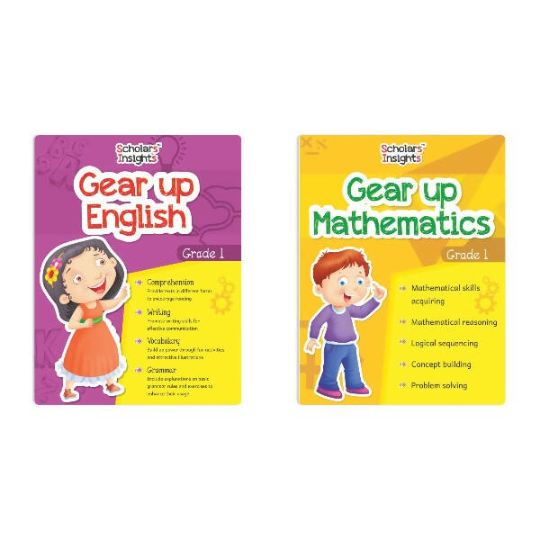 Scholars Insights Gear Up English & Maths Grade 1 Books Set of 2|English Grammar, Logical Reasoning, Problem Solving Book for Kids| Ages 6-7 Years - Mytrendzcart