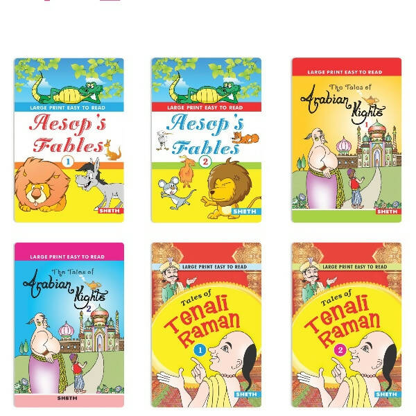 Large Print Easy to Read Aesop's Fables, Arabian Nights & Tenali Raman Classic Stories Books Set of 6| Ages 6 - 12 Year - Mytrendzcart