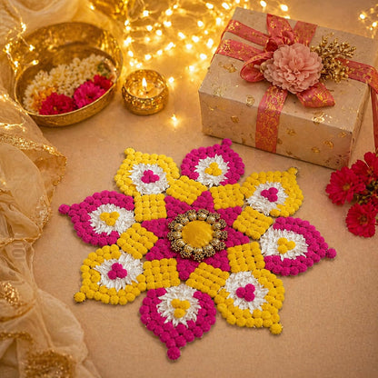 Artificial Marigold Flower Rangoli Mat, 26 Inch