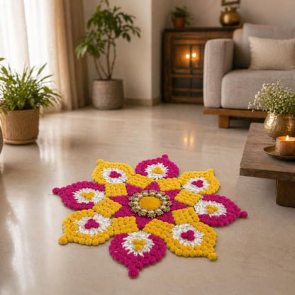 Artificial Marigold Flower Rangoli Mat, 26 Inch