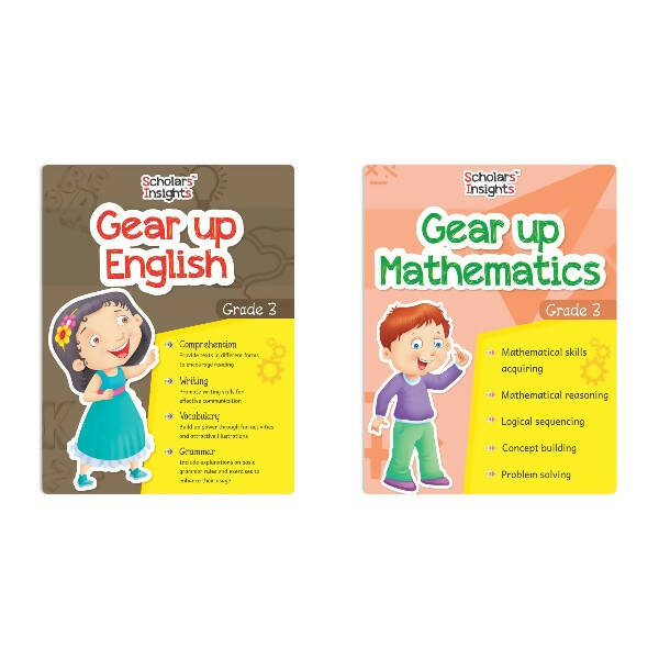 Scholars Insights Gear Up English & Maths Grade 3 Books Set of 2| Grammar Skills, Logical Reasoning, Problem Solving Book for Kids| Ages 8-9 Years - Mytrendzcart