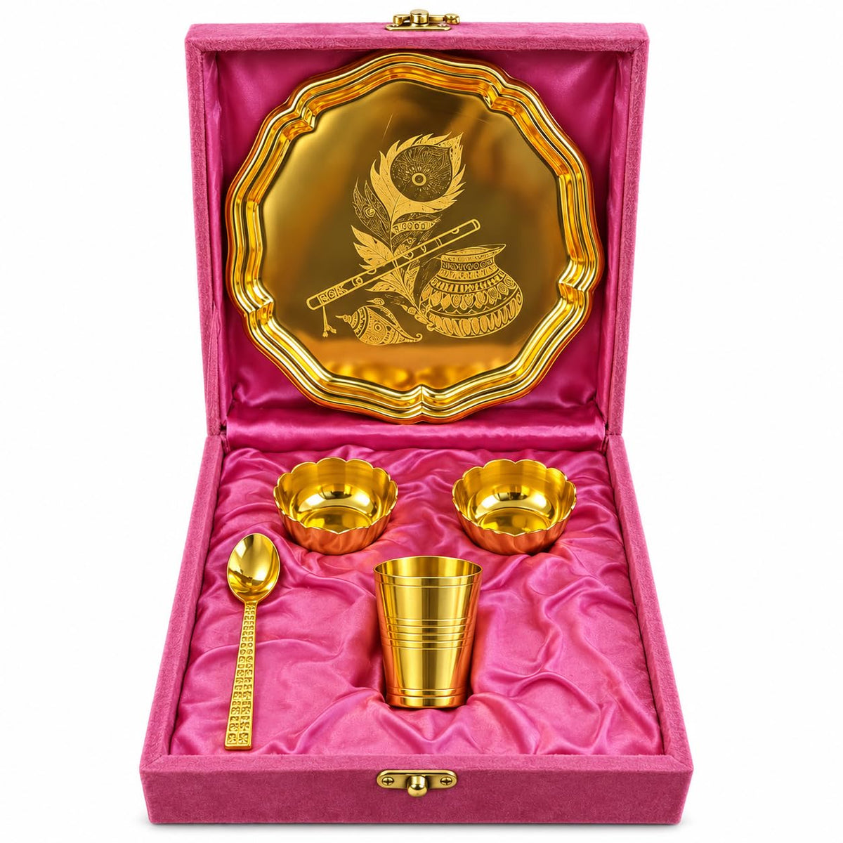 Bhog Thali Set, Gold Plated Finish (5 Pcs, Velvet Box)