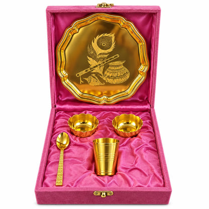 Bhog Thali Set, Gold Plated Finish (5 Pcs, Velvet Box)