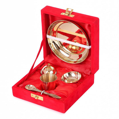Brass Bhog Thali Set with Gift Box, 4 Inch (5 Pieces)