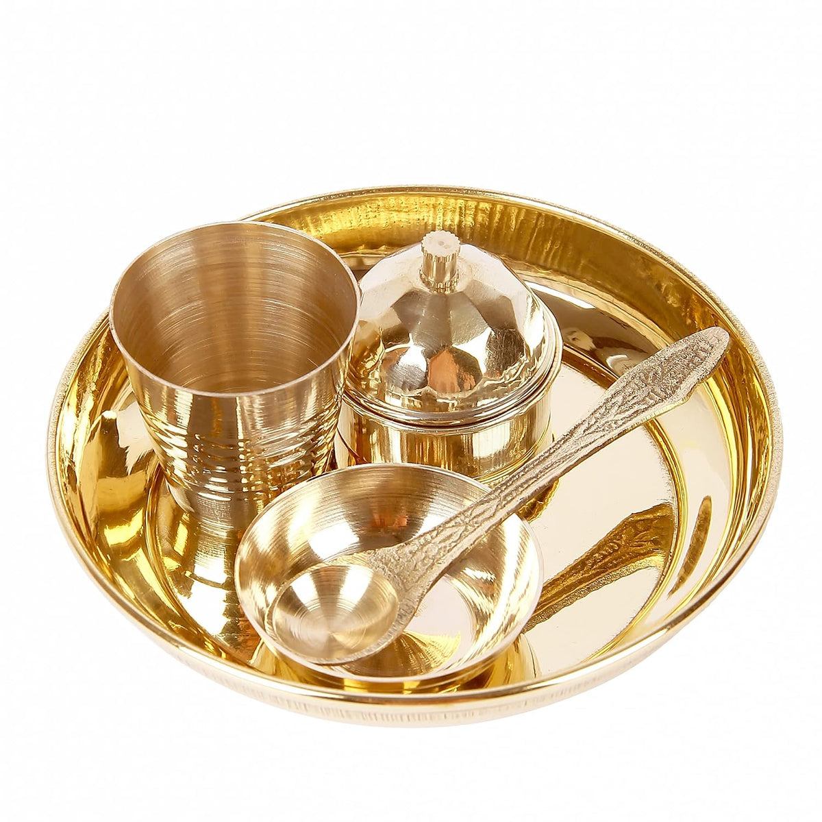 Brass Bhog Thali Set with Gift Box, 4 Inch (5 Pieces)