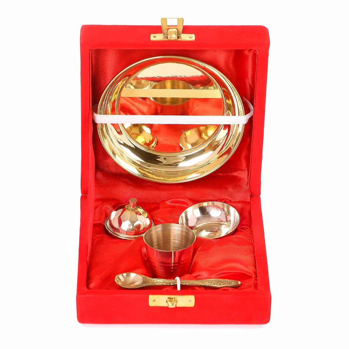 Brass Bhog Thali Set with Gift Box, 4 Inch (5 Pieces)
