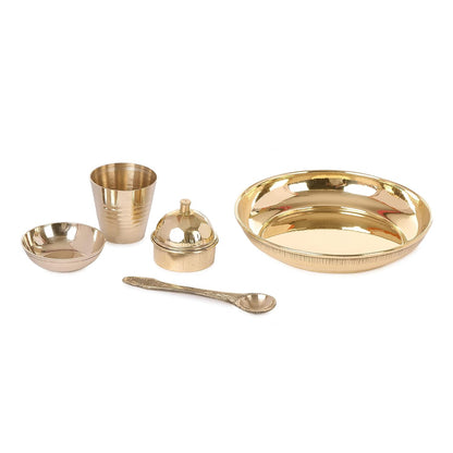Brass Bhog Thali Set with Gift Box, 4 Inch (5 Pieces)