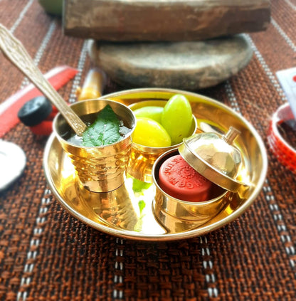 Brass Bhog Thali Set with Gift Box, 4 Inch (5 Pieces)