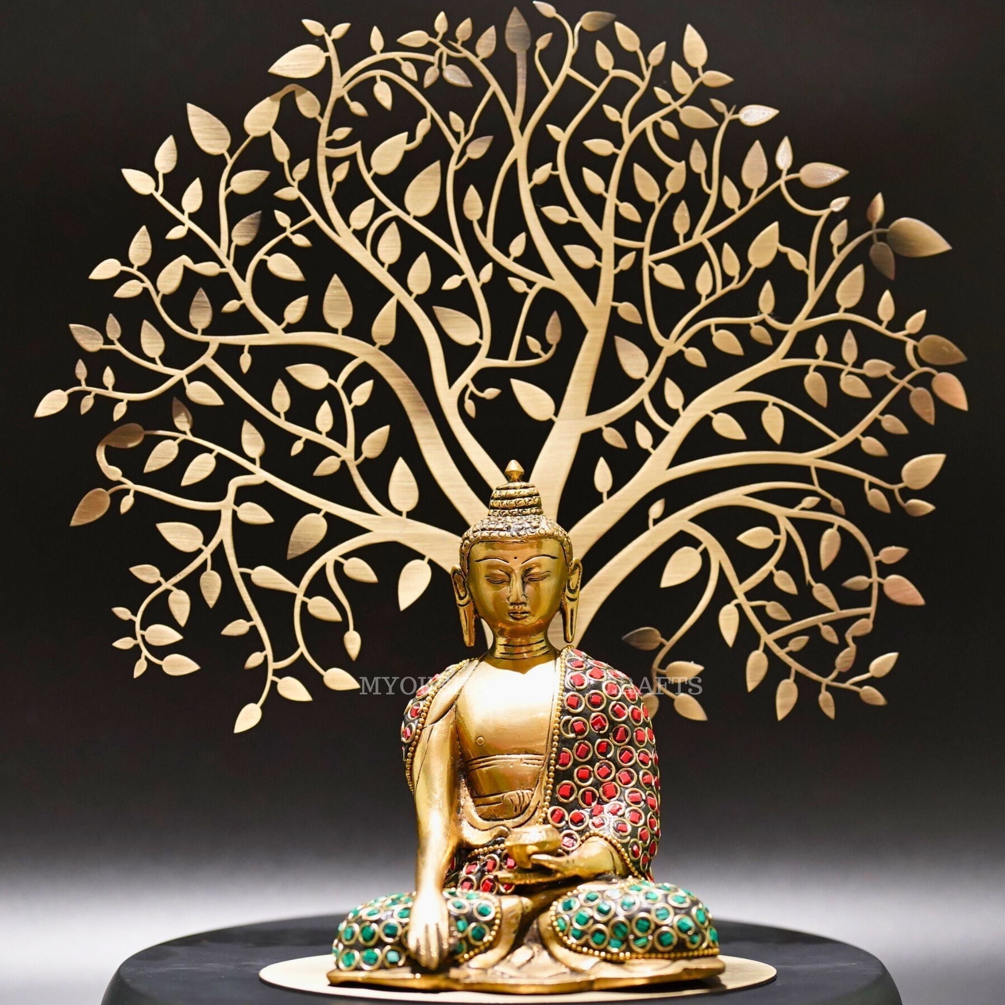 Brass Buddha Sitting Under the Tree - Mytrendzcart