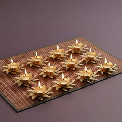 Brass Flower Diyas, 3 Inch (Set of 12)