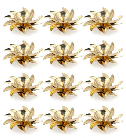 Brass Flower Diyas, 3 Inch (Set of 12)