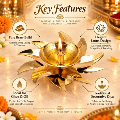 Brass Flower Diyas, 3 Inch (Set of 12)