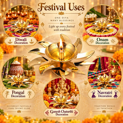 Brass Flower Diyas, 3 Inch (Set of 12)