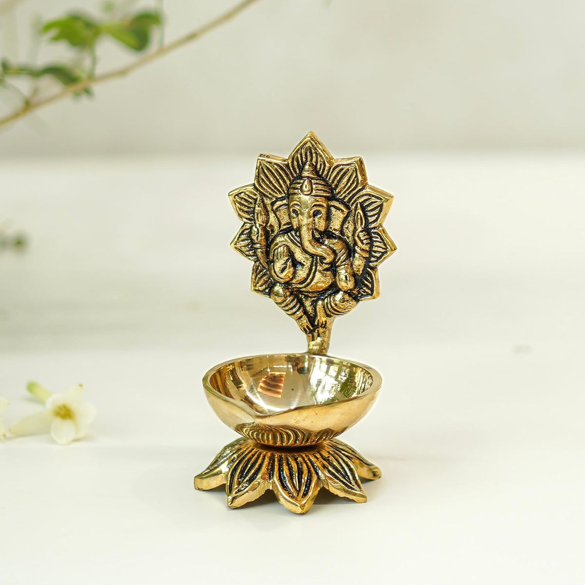 Brass Ganesh Diya & Kalpavriksh Gift Set