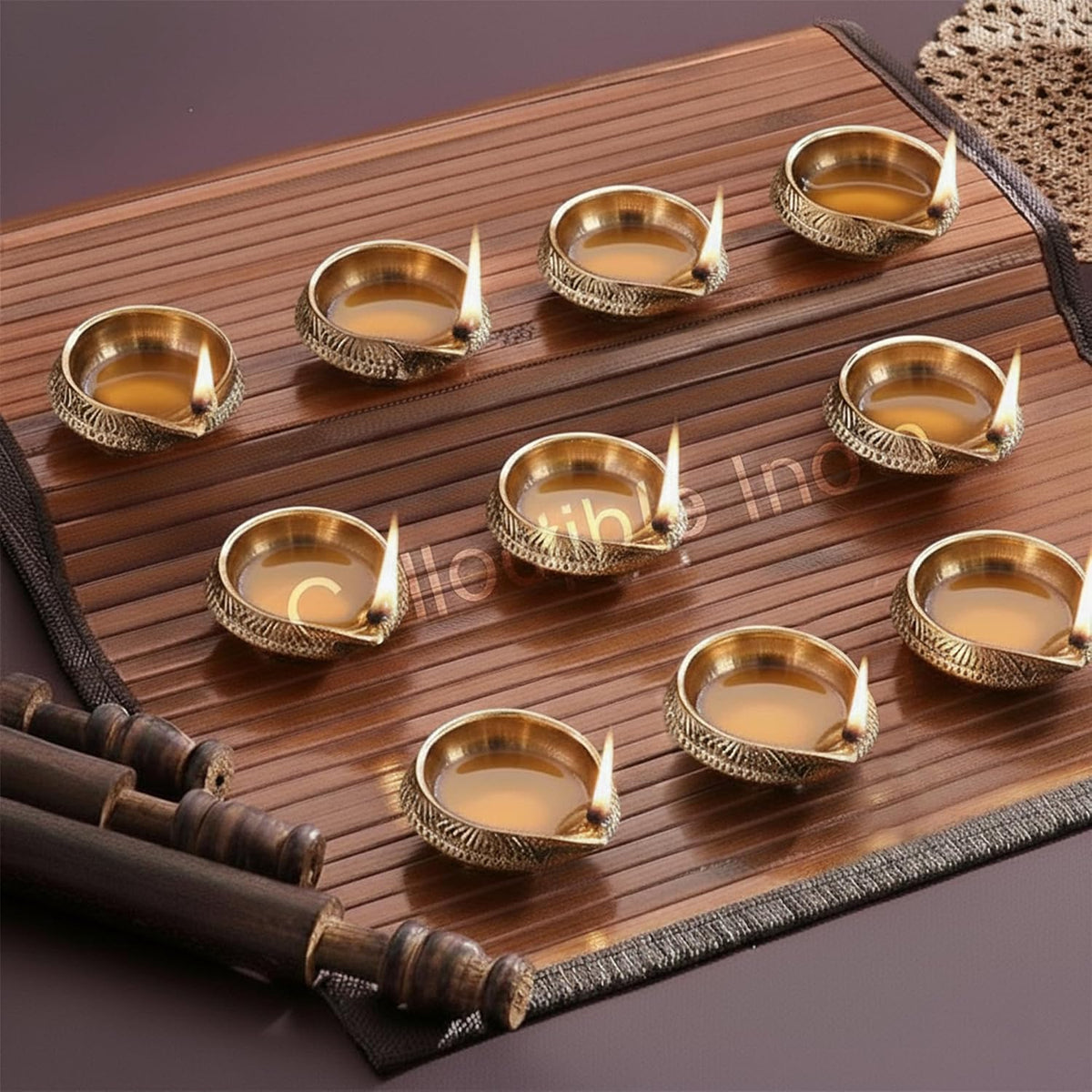 Brass Kuber Diya (Set of 10)