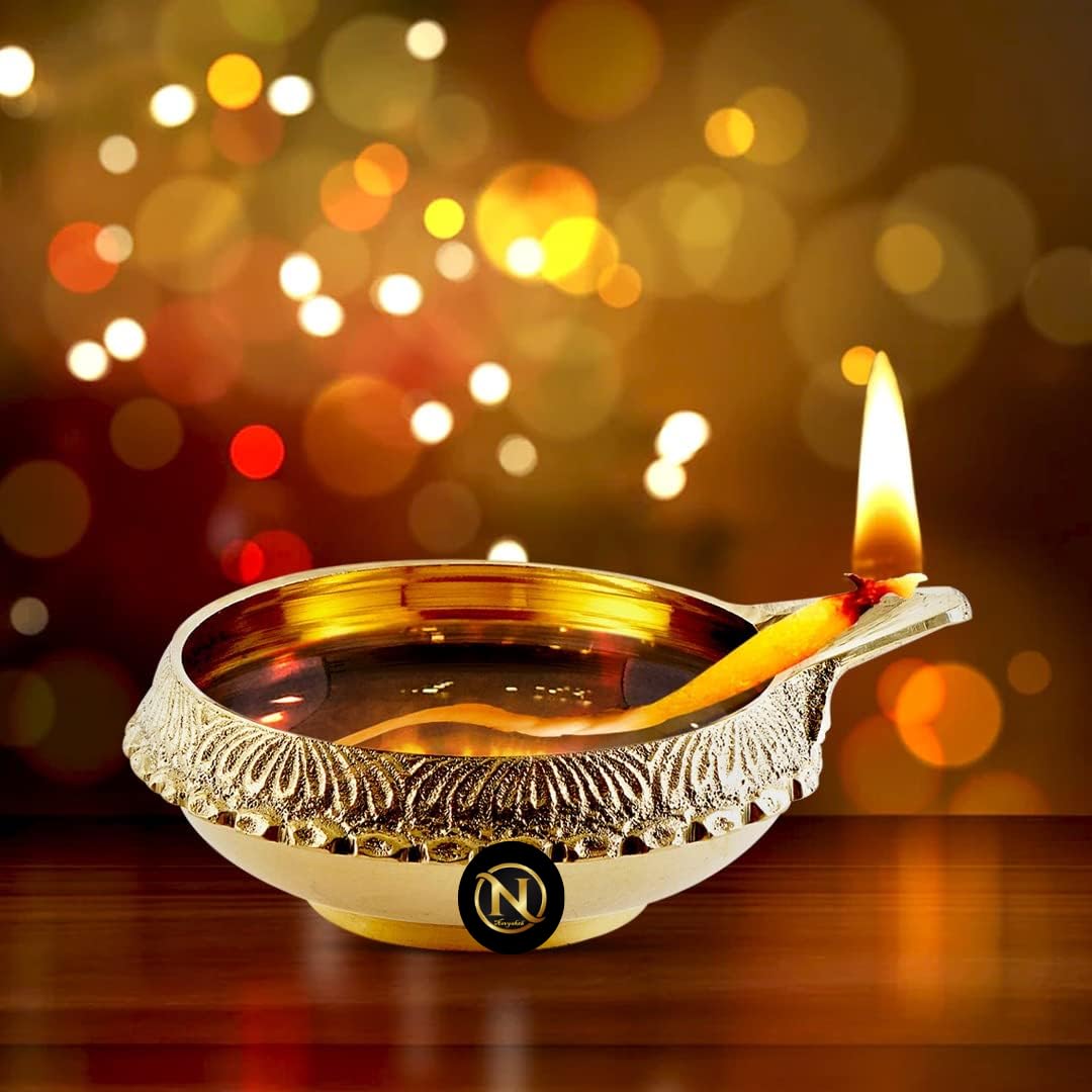 Brass Kuber Diyas with Engraved Rim (Set of 12)
