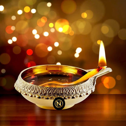 Brass Kuber Diyas with Engraved Rim (Set of 12)