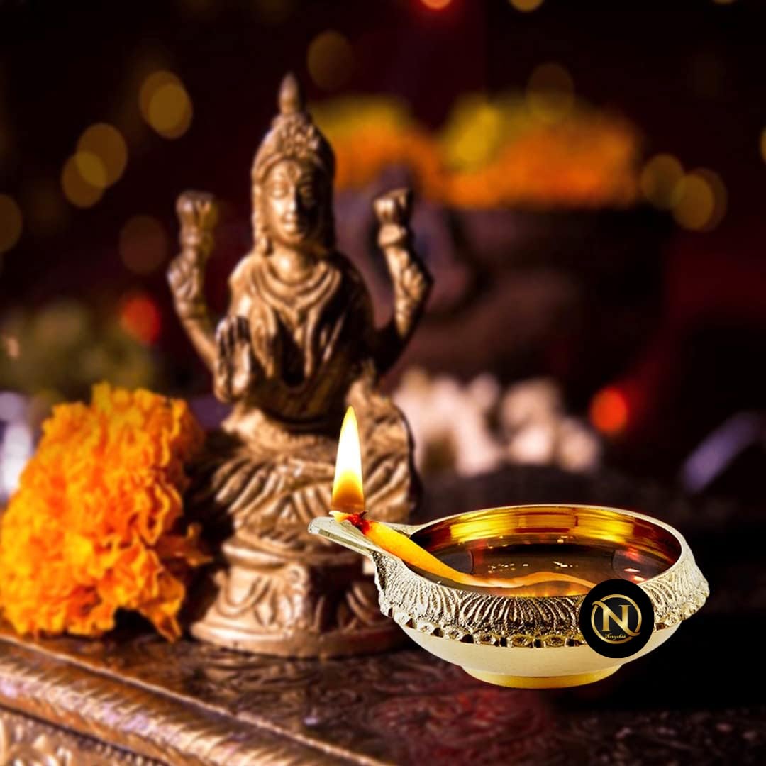 Brass Kuber Diyas with Engraved Rim (Set of 12)