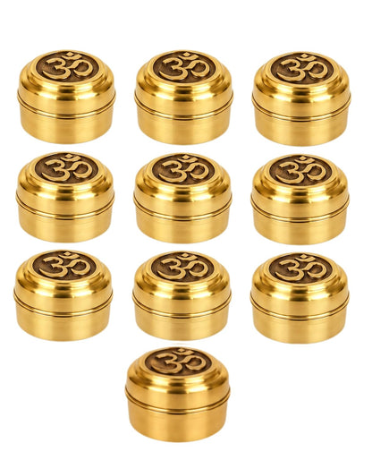 Brass Kumkum Dabbi with Om Lid (Pack of 10)