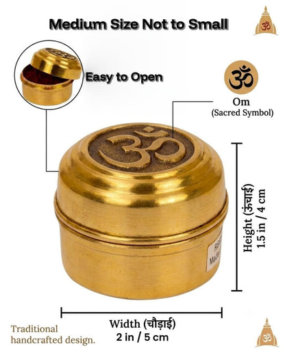 Brass Kumkum Dabbi with Om Lid (Pack of 10)