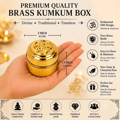 Brass Kumkum Dabbi with Om Lid (Pack of 10)
