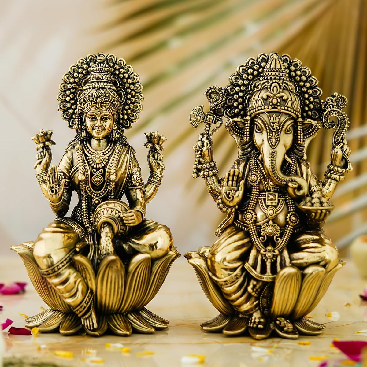 Brass Laxmi Ganesh Idol Pair - 3 Inch Sitting Murti