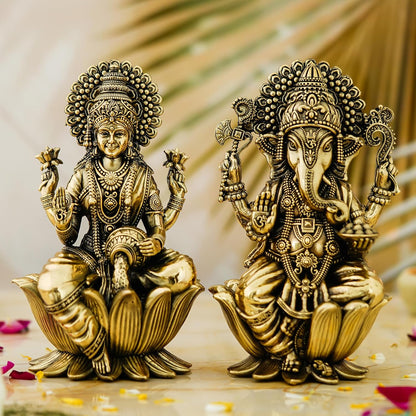 Brass Laxmi Ganesh Idol Pair - 3 Inch Sitting Murti
