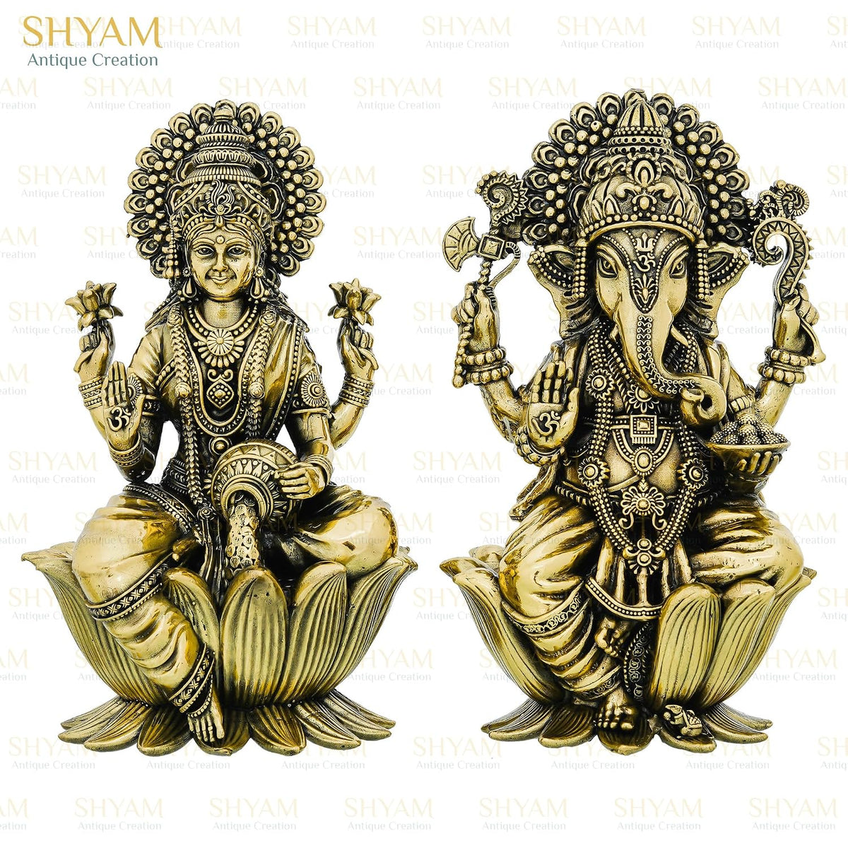 Brass Laxmi Ganesh Idol Pair - 3 Inch Sitting Murti