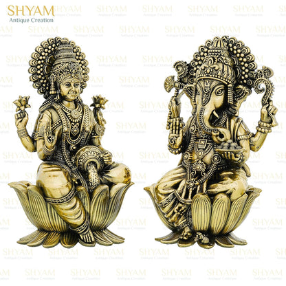 Brass Laxmi Ganesh Idol Pair - 3 Inch Sitting Murti
