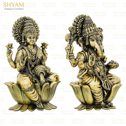 Brass Laxmi Ganesh Idol Pair - 3 Inch Sitting Murti